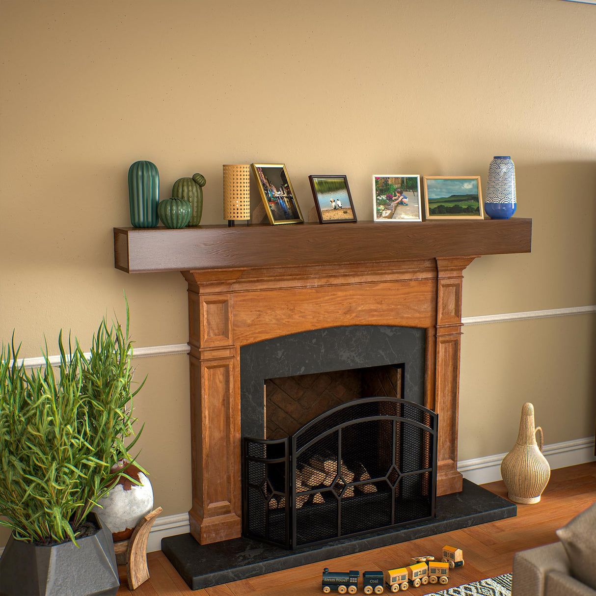 Thanaddo Fireplace Mantel 72 Inch Wall Mounted Floating Farmhouse Shelf Farmhouse Fireplace Mantle Shelves Handcrafted Solid Wood Dark Brwon Thanaddo