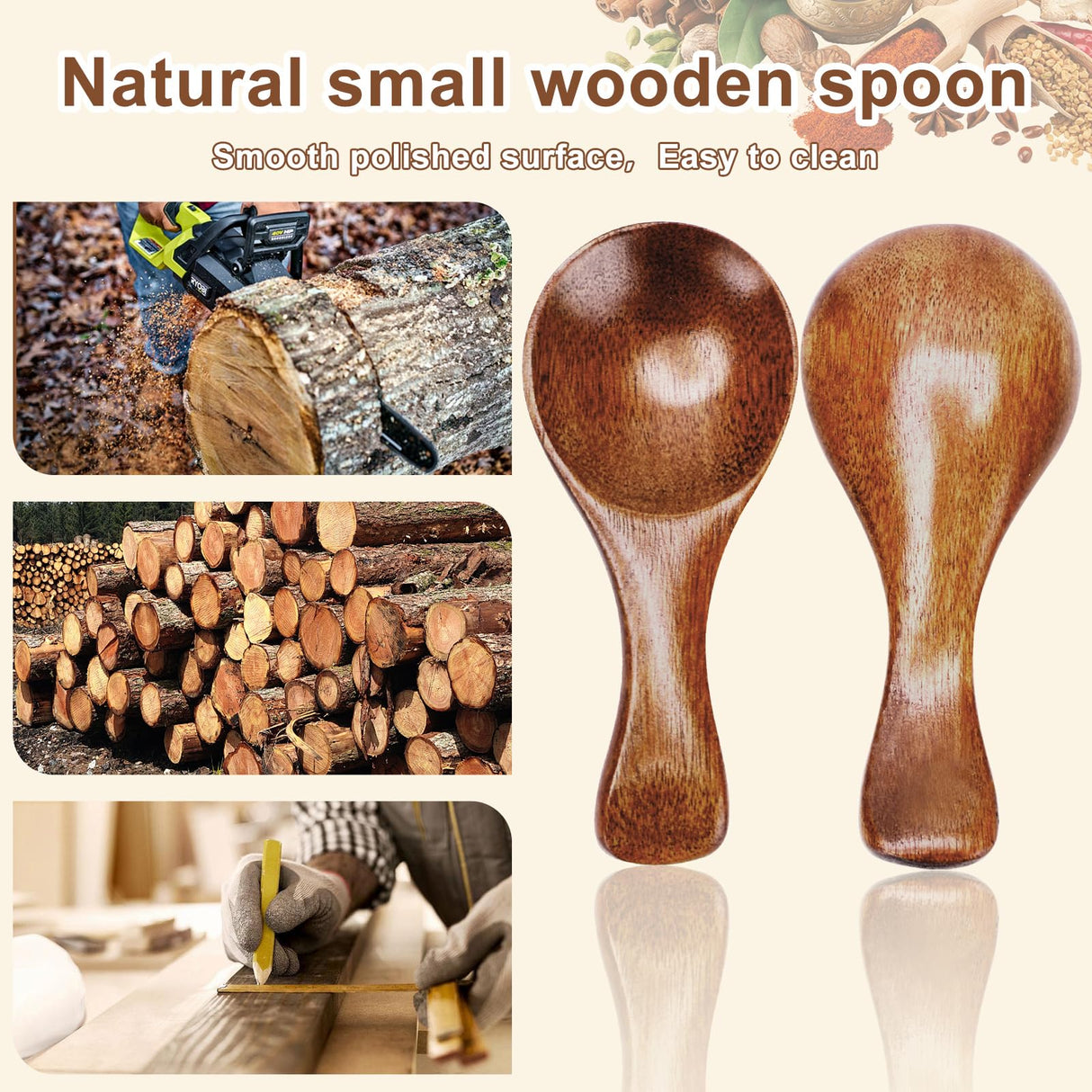 Hefild 6pcs Small Wooden Spoons, 3.2inch Small Wooden Spoons for Honey, Brown Mini Wood Teaspoons for Tiny Eating Ice Cream Jars Spice Condiments Tea Bath Salt Coffee Sugar Jam Mustard Seasoning Hefild