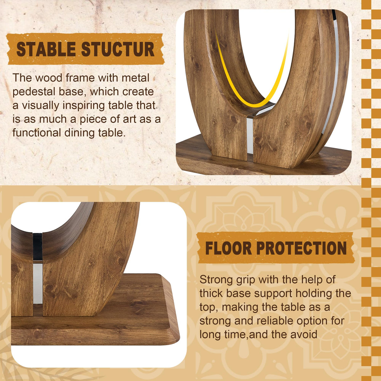 Btikita Dining Table Set for 6, Kitchen Table Chairs Set of 6, Modern Dining Room Set with 63 inch Wood Dinner Table Leather Upholstered Chairs for Kitchen (Brown, Wood Table with 6 Chairs) Btikita