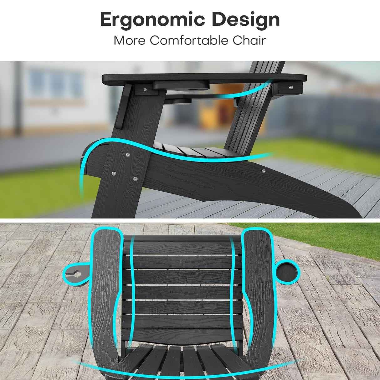 Cecarol Oversized Adirondack Chair Plastic, Outdoor Fire Pit Chair with Cup Holder, Adirondack Patio Chair Weather Resistant for Outside, Porch, Lawn, Garden- AC01, Black(Wood Grain) Cecarol