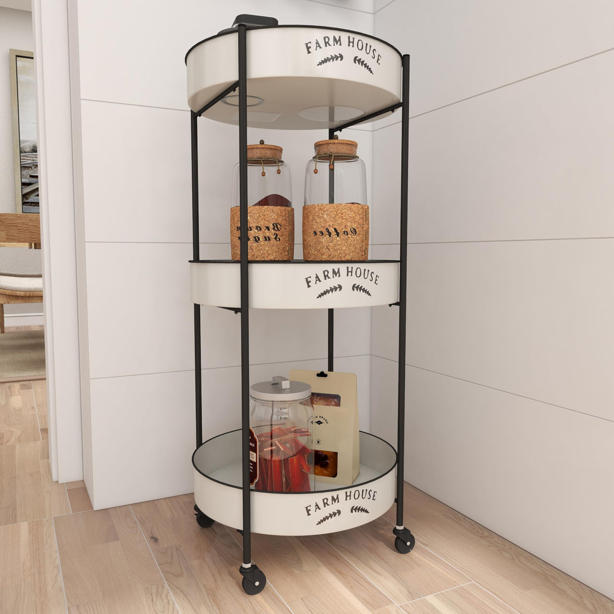 Deco 79 Metal Kitchen Rolling 3 Shelf Storage Cart with Wheels, 16" x 16" x 34", White, LARGE SIZE Deco 79