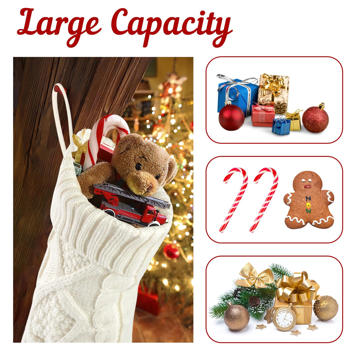 2 Pack Christmas Stockings, 18 Inches Large Cable Knitted Xmas Stocking for Fireplace, Christmas Tree, Holiday Party Decorations Hoiny