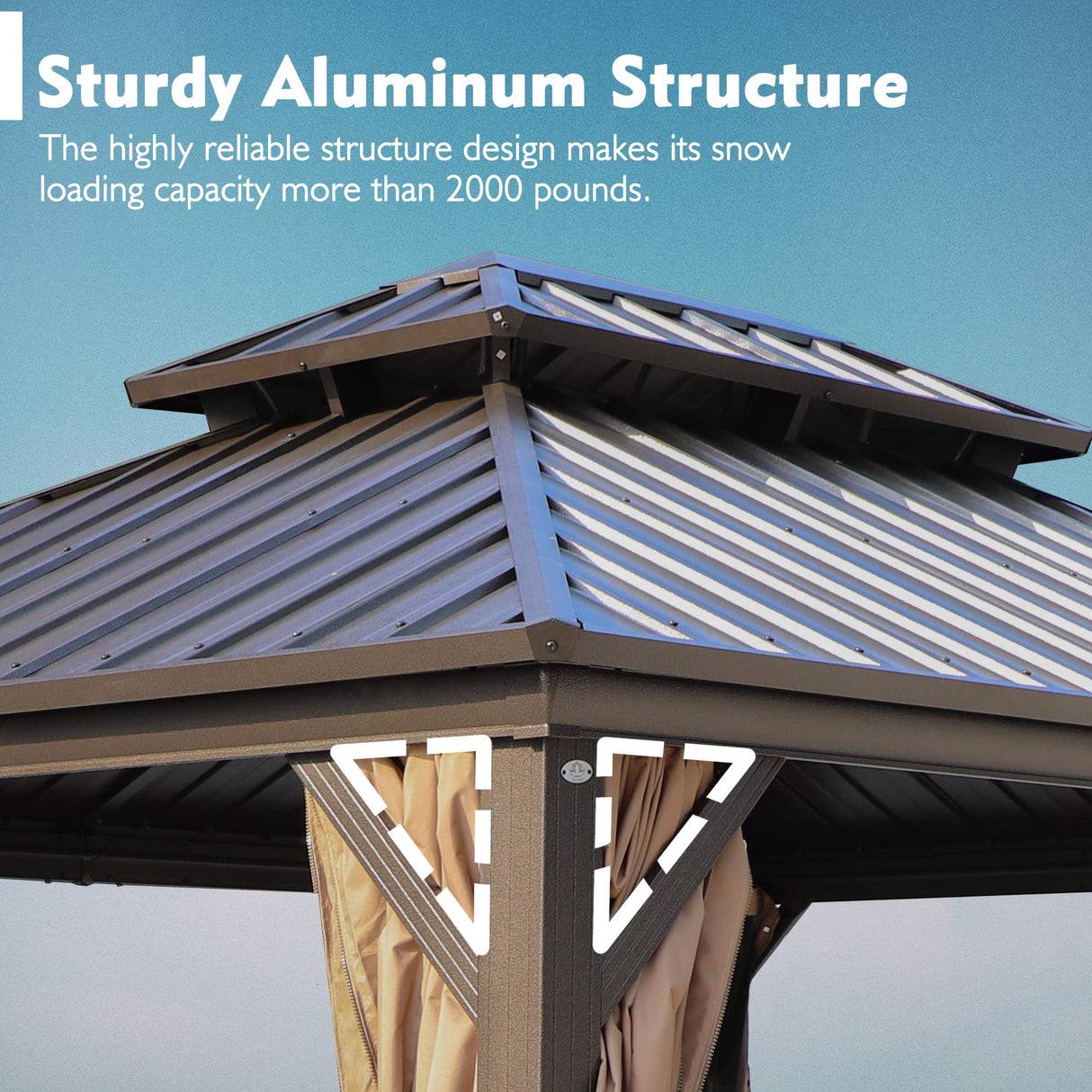 Kozyard 12'x14' Hardtop Gazebo - Permanent Metal Pavilion with Netting and Shaded Curtains for Patio, Backyard, and Deck - Galvanized Steel Outdoor Aluminum Canopy, Double Roof Gazebo (Brown) Kozyard