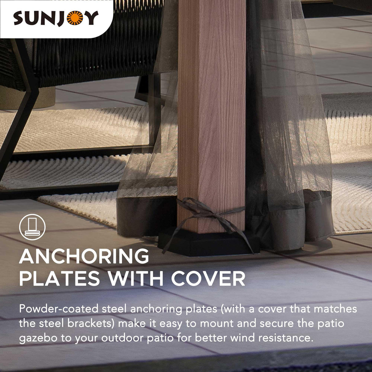 Sunjoy Hardtop Gazebo 10 x 12 ft. Outdoor Patio Gazebo with LED Lights (Batteries Operated), Remote Control and Netting, Black Sunjoy