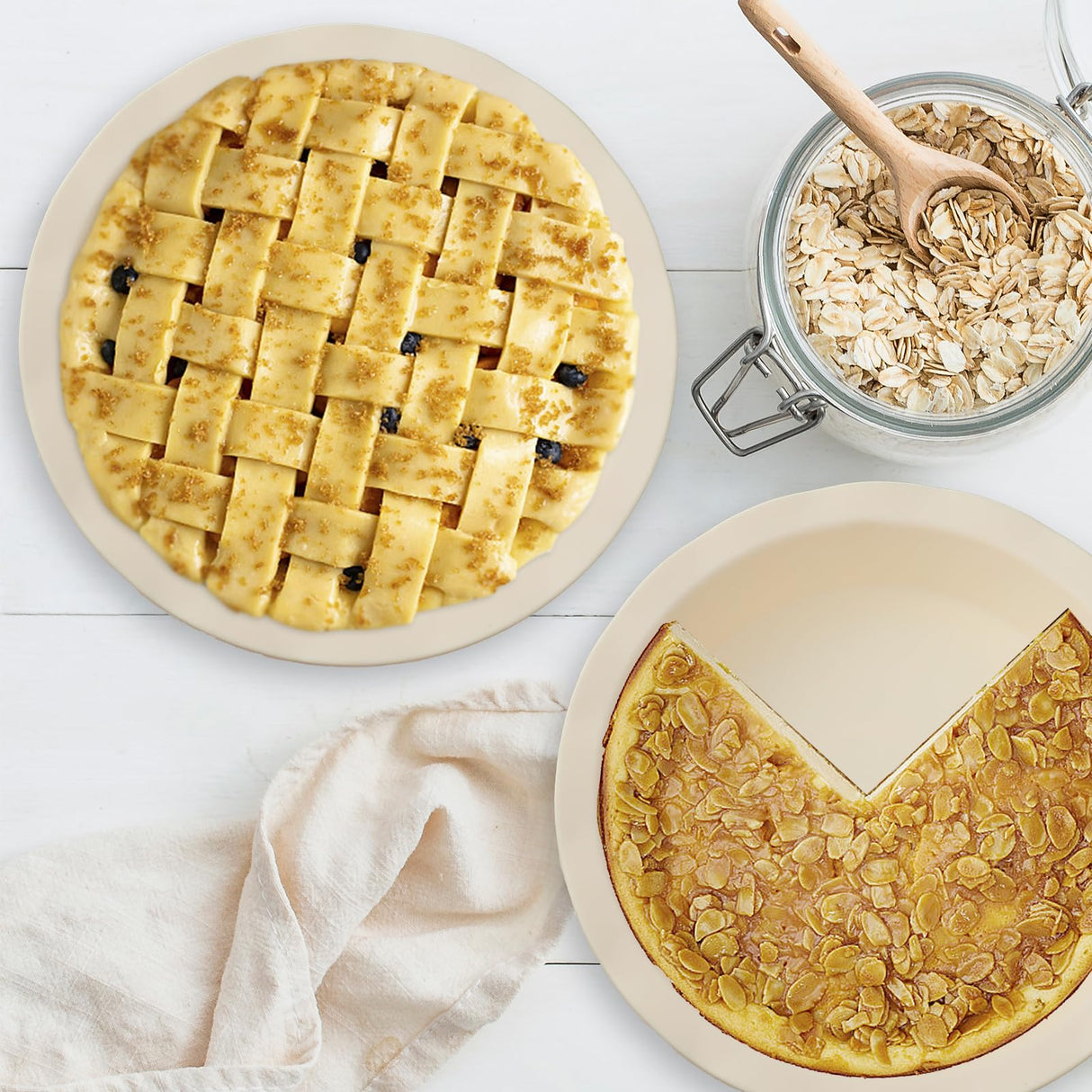 Wanbaker Silicone Pie Pans Dishes for Baking, 9inch Pie Dishes with Corrugated Edge Dishwasher Microwave Oven Safe (Beige) Wanbaker