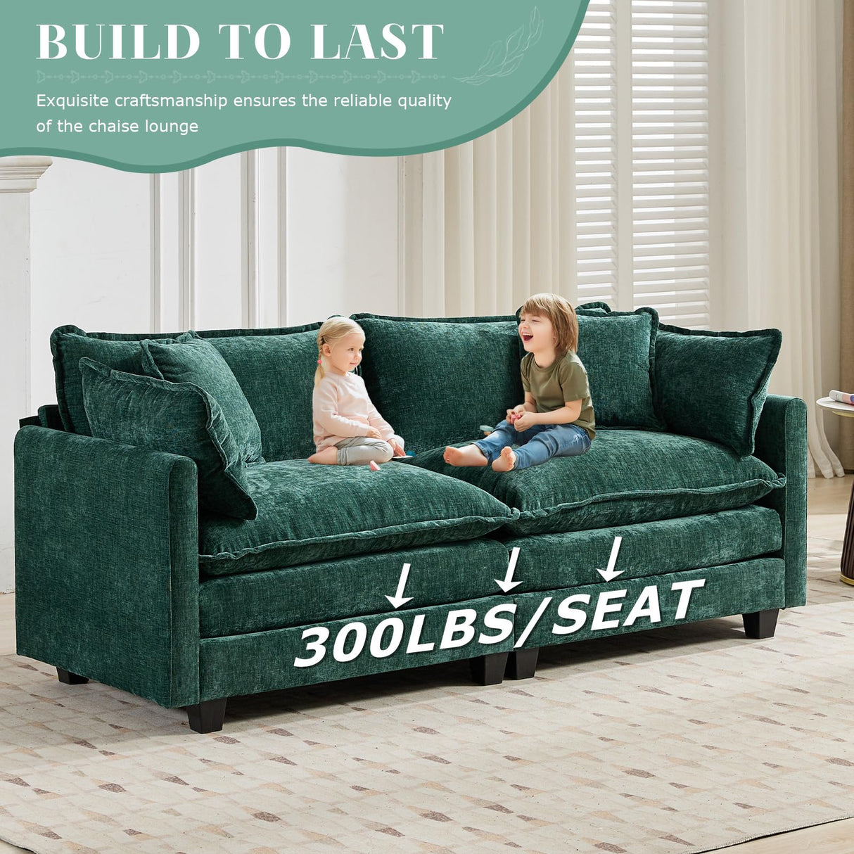 SoarFlash Chenille 71.6" Sectional Sofa, Comfy L Shaped Modular Coush Sofa with Ottoman, Modern 2 Seat Couch Deep Seat Sofa Set for Living Room,Green SoarFlash