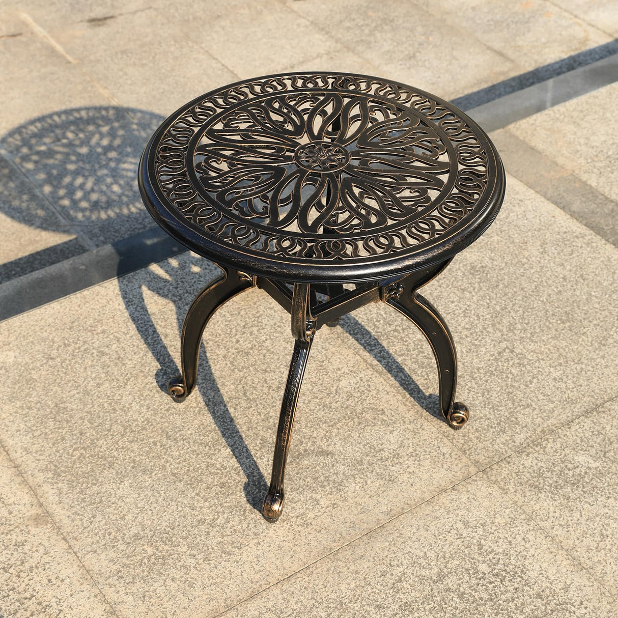 GXOUTAL Cast Aluminum Outdoor Side Table, All Weather Round Small Coffee Table for Patio,Park,Lawn,Yard (18.5" Bronze) GXOUTAL