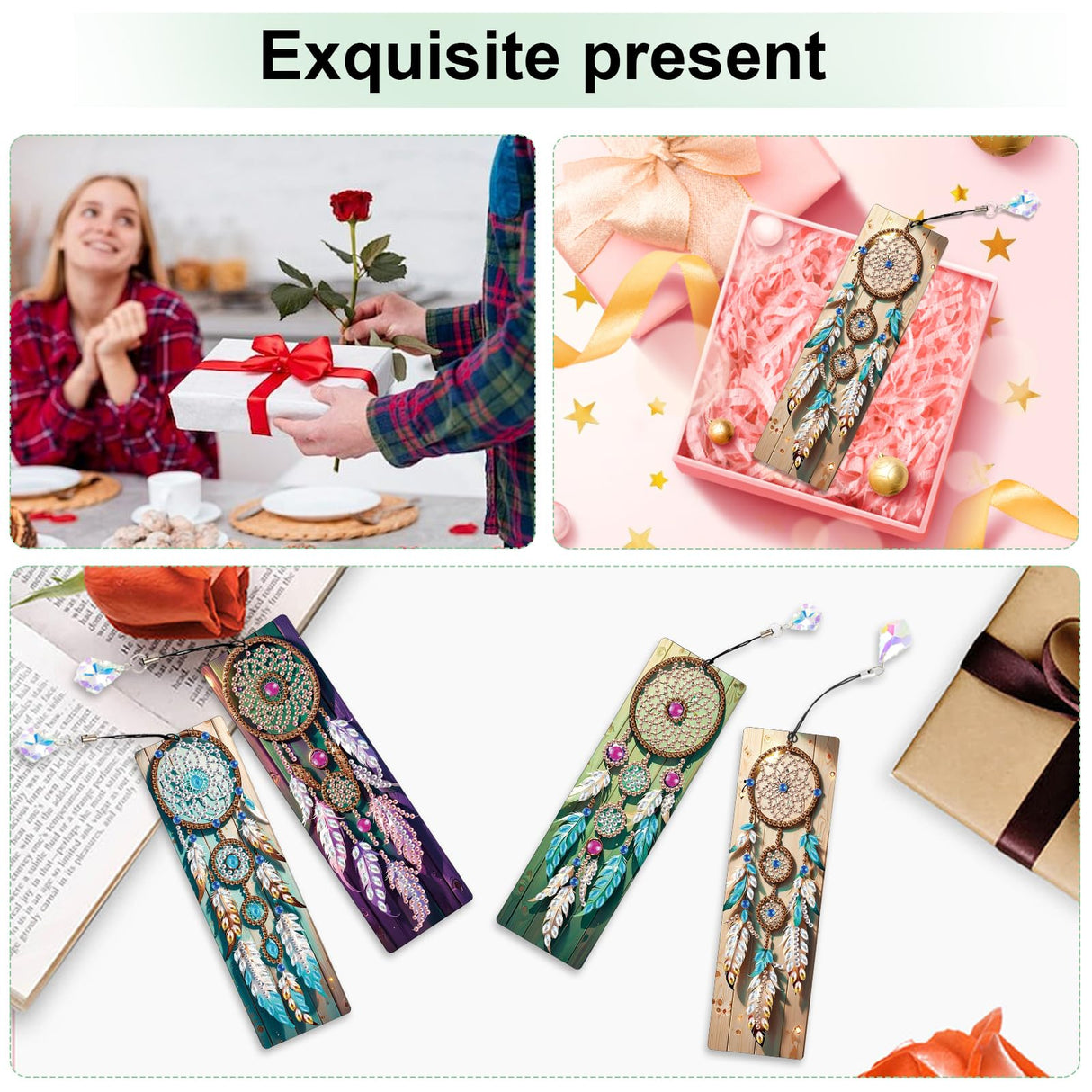 4 Pack Diamond Painting Bookmark Kits Theme of Dreamcatcher, Special Shaped Diamond Art Bookmarks with Pendant, DIY Handmade Crafts Home Office Supplies Reading Bookmark, Perfect Gift for Book Lovers Focart