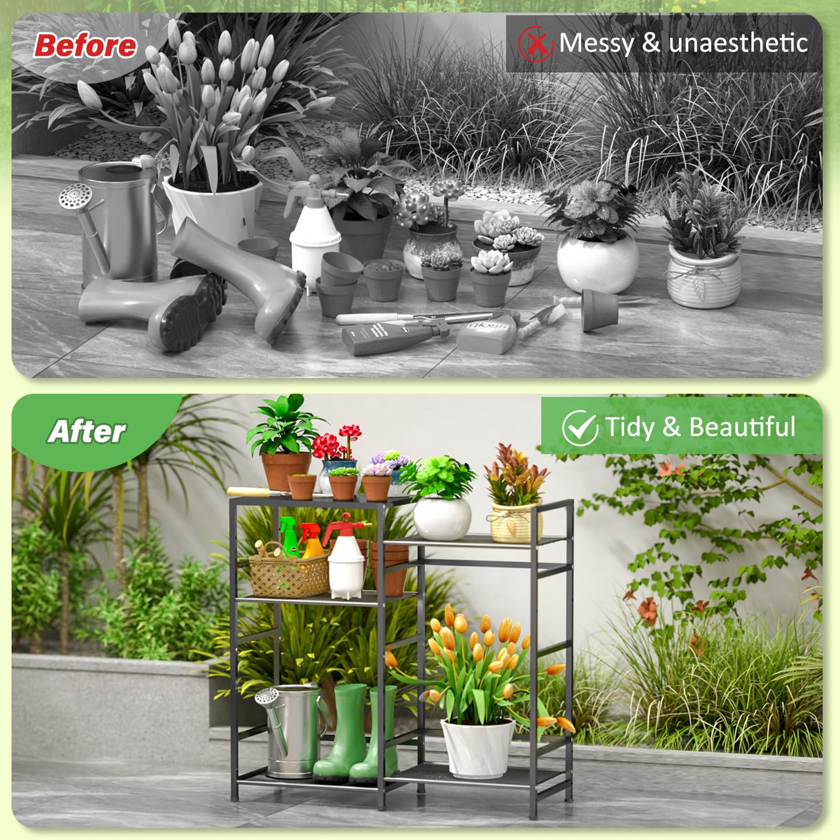 ThreeHio Potting Bench Table, Outdoor Plant Stand Table with Storage, Garden Tools Organizer Shelf Work Bench Station for Backyard, Patio, Balcony, Greenhouse ThreeHio