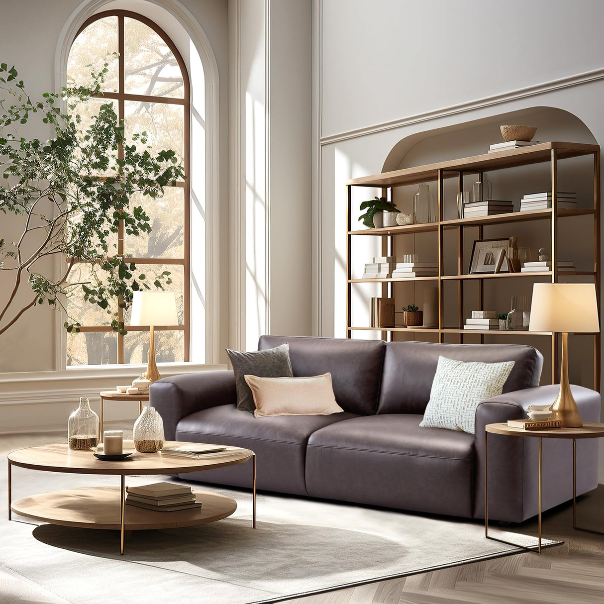 COLAMY 95" Oversized PU Leather Sofa, Comfy Sofa Couch with Extra Deep Seats, Wide Arm, Down Filled 3-Seater Modern Sofa for Living Room, Apartment Lounge-Chocolate COLAMY