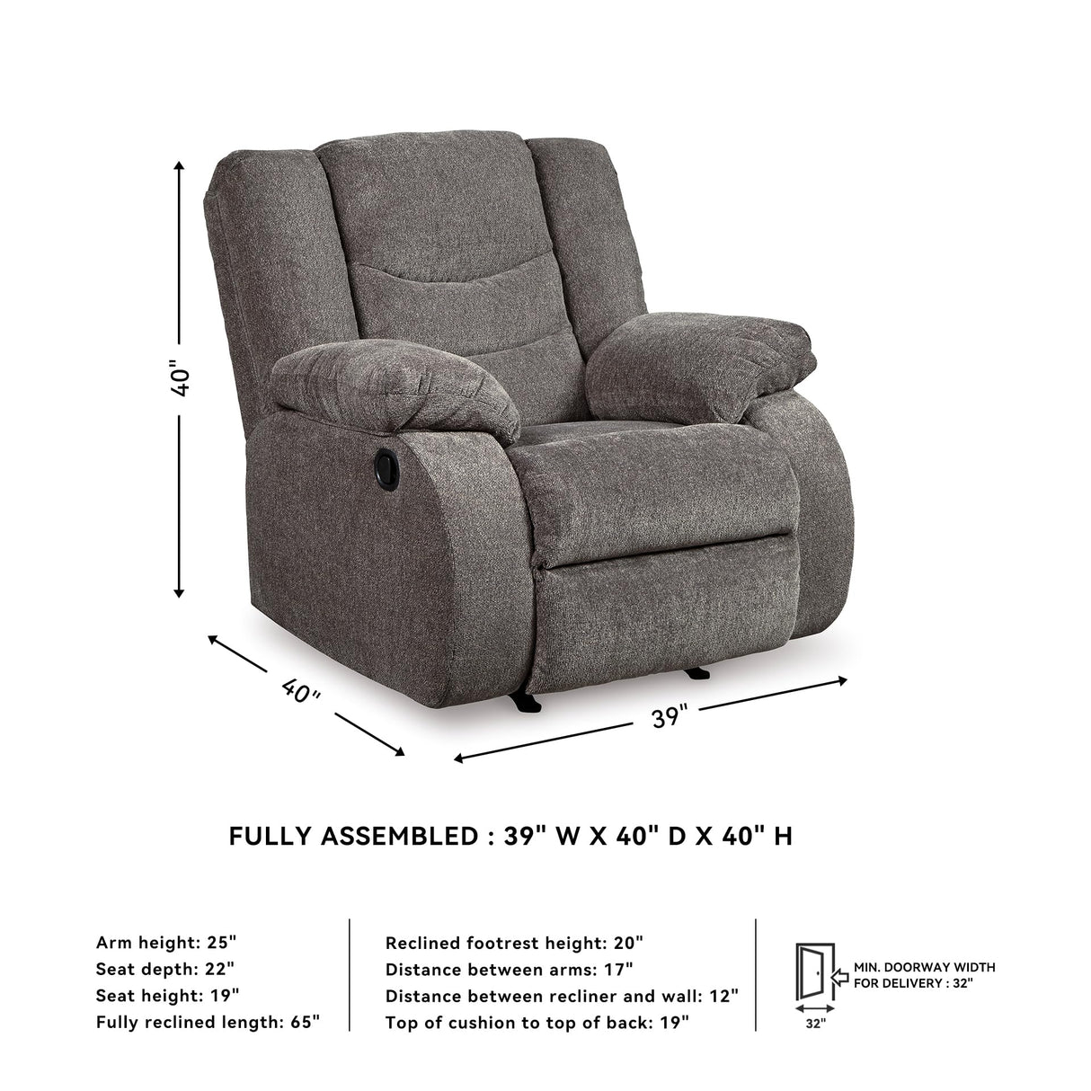 Signature Design by Ashley Tulen Modern Manual Pull Tab Rocker Recliner, Dark Gray Signature Design by Ashley