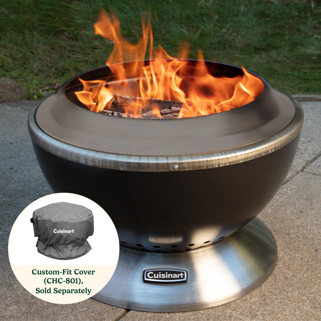 Cuisinart 24” Cleanburn Smokeless Fire Pit with Removable Ash Pan, Portable Outdoor Wood Burning Fireplace, Smoke Free Stainless Steel Outdoor Heater, Enhanced Airflow and Easy Cleanup with Ash Pan Cuisinart