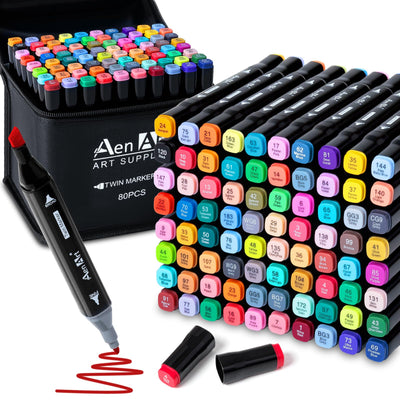 AenArt Alcohol Markers Set, 80 Color Dual Tip Art Drawing Markers, Artist Pens with Organizing Case for Adult Kids Drawing Coloring Sketching