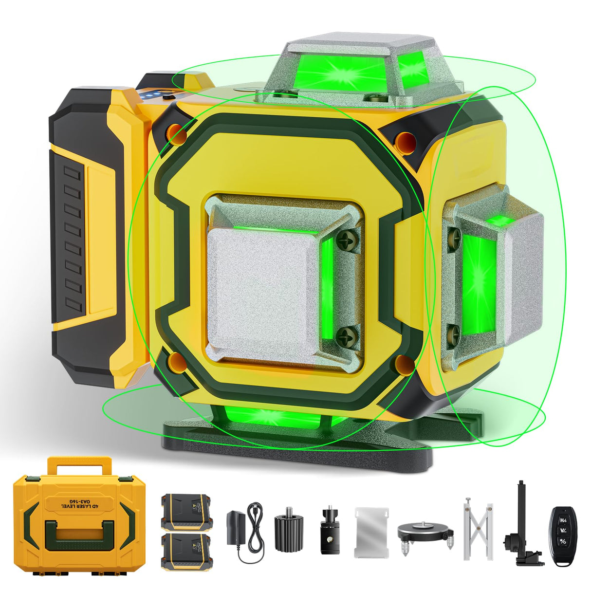 16 Line Laser Level 360 Self Leveling,Professional 4 x 360 Laser Level with Pulse Mode,4D Green Alignment Laser for Construction and Picture Hanging,with 2 Batteries,Magnetic Bracket,Hard Carry Case ENRIPRT