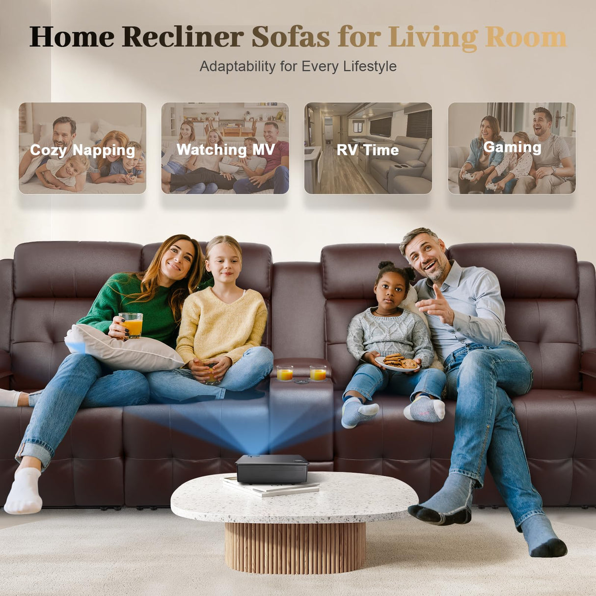 Recliner Sofa, 4 Seater Massage Reclining Loveseat Sofa Sets, 2 Single Power Recliner Chairs Heat & Massage, Heavy Weight Capacity, RV Clearance Love Seat Couch with Console, USB, Type C Port Aotolo