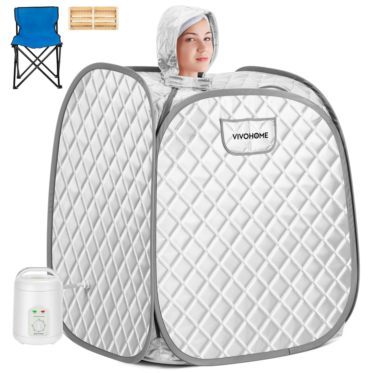 VIVOHOME Portable Personal Steam Sauna Spa with 1.8L 800 Watt Steam Generator, Foldable Chair, Home Sauna Spa Tent for Detox Relaxation, Silver Gray VIVOHOME
