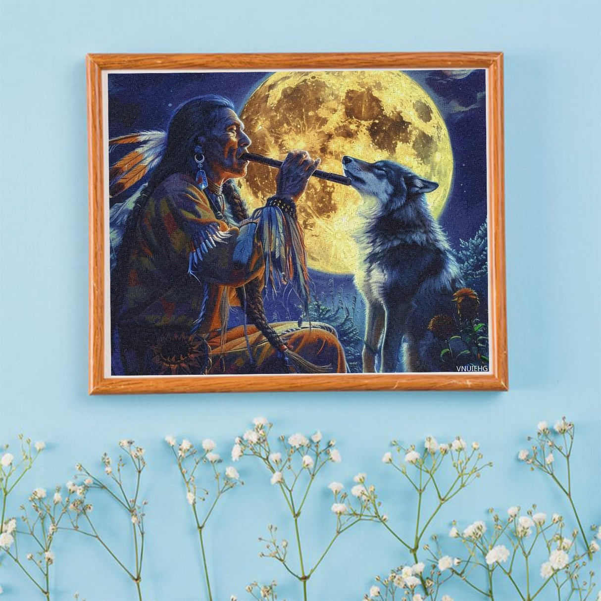 VNUIEHG Tribal Wolf Song Native American Paint by Numbers for Adults Beginner DIY Painting by Numbers Kits Wall Art for Home Office Decor 16x20in VNUIEHG