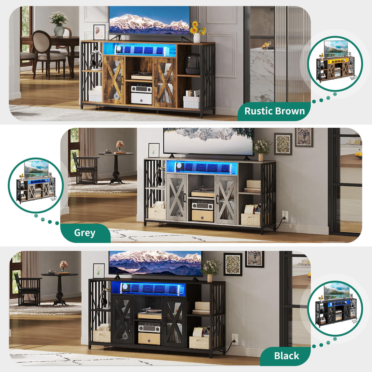 YITAHOME 33.5'' Tall TV Stands for Living Room, TV Entertainment Center with LED Light, TV Stand for TVs up to 70 Inch, Tall TV Console Cabinet with Power Outlets, Grey YITAHOME