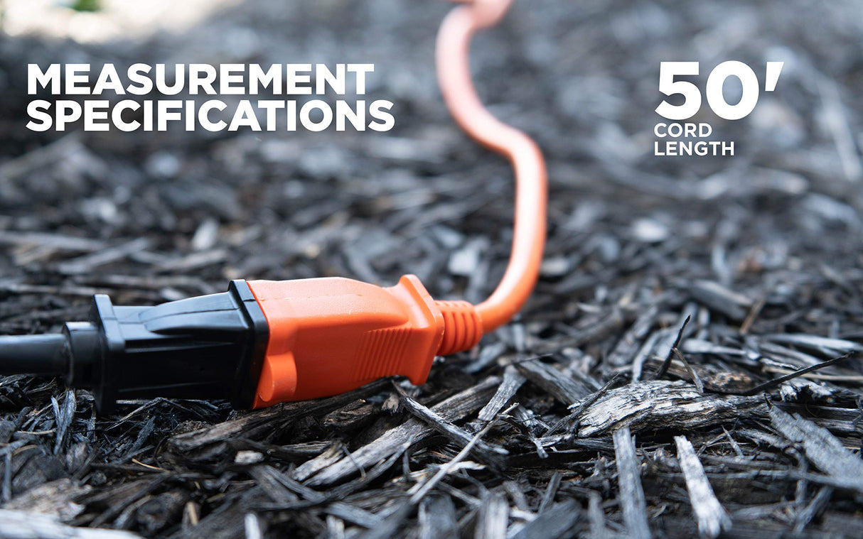 Woods 0723 16/2 SJTW General Purpose Extension Cord, Medium Duty, Ideal for Landscaping and Powering Appliances, Water Resistant Flexible Vinyl Jacket, Durable Molded Plug, 50 Foot, Orange Woods