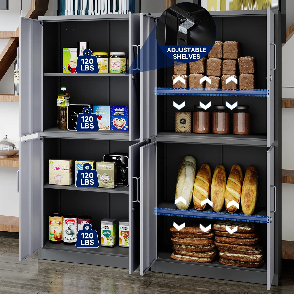 Yizosh Metal Storage Locking Cabinet with 4 Doors and 2 Adjustable Shelves,71" Lockable Garage Tall Steel Cabinet,for Home Office,Living Yizosh