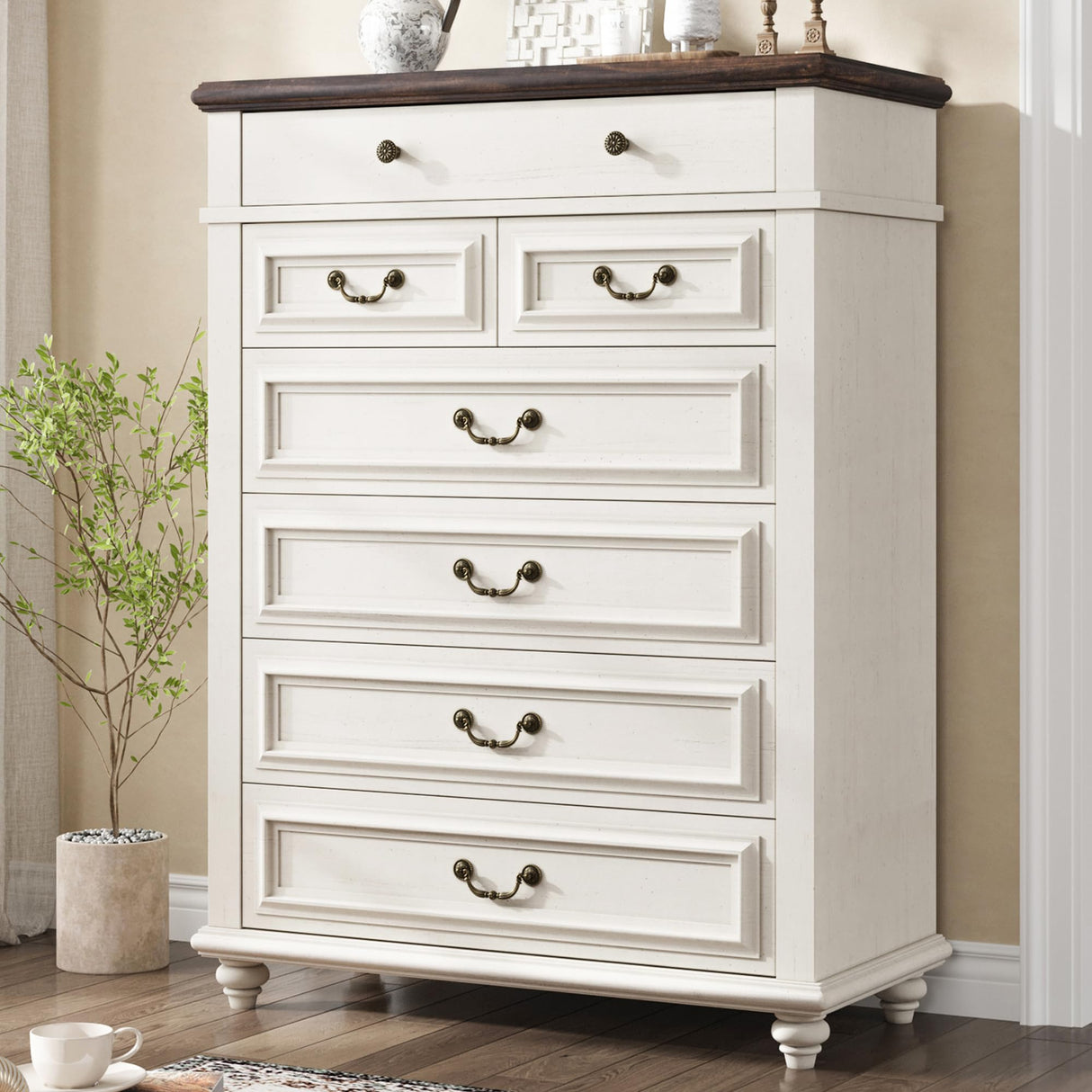 Jocoevol Farmhouse Dresser for Bedroom 7 Drawer Dresser with Deep Drawers, Tall White Big Large Wooden Chest of Drawers for Living Room, Hallway, Entryway (White, 7 Drawer) Jocoevol