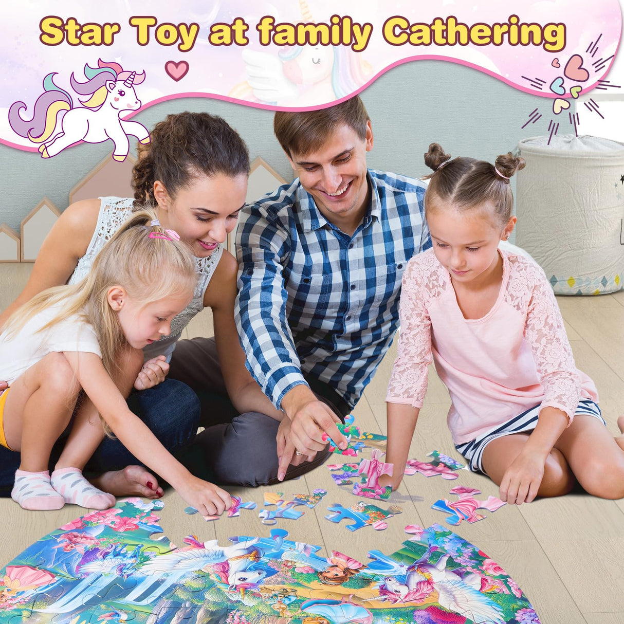 Civaner 70 Pieces Floor Puzzles for Kids Large Puzzles for Kids Ages 3 4 5 6 7 8 Jigsaw Puzzle Educational Puzzle Toy Gifts for Toddlers Boys Girls Baby Shower Birthday(Unicorn) Civaner