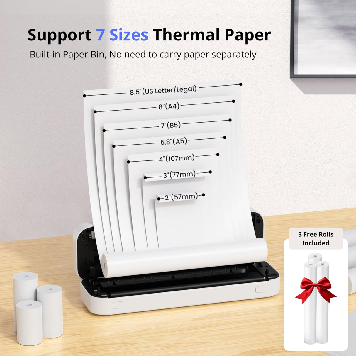 2025 Premium Portable Inkless Printer for Iphone, Android, Tablet, Laptop w/Bluetooth for home and school 8.5”x11” Thermal Printer-Wireless Mobile Printer w/FREE Shockproof Case, 3 rolls thermal paper STREAMLINED GADGETS