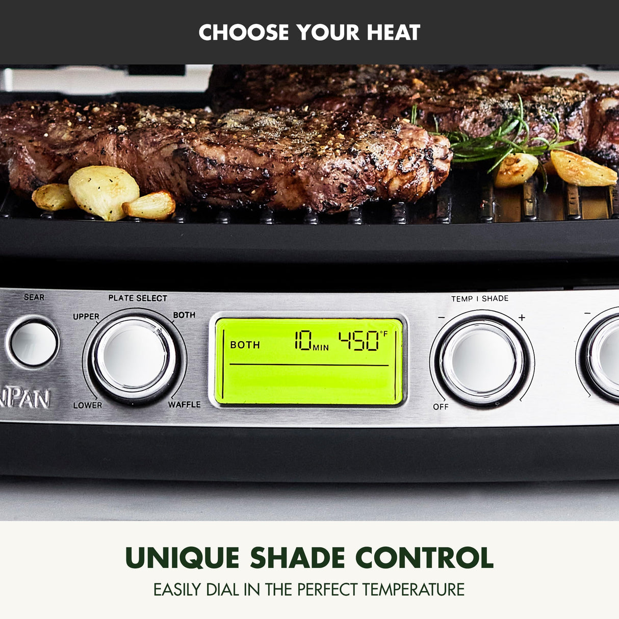 GreenPan Elite 7-in-1 Multi-Function Contact Grill & Griddle, Healthy Ceramic Nonstick Aluminum, Grill & Waffle Plates, Adjustable Shade & Shear, Closed Press/Open Flat Surface, PFAS-Free, Black GreenPan