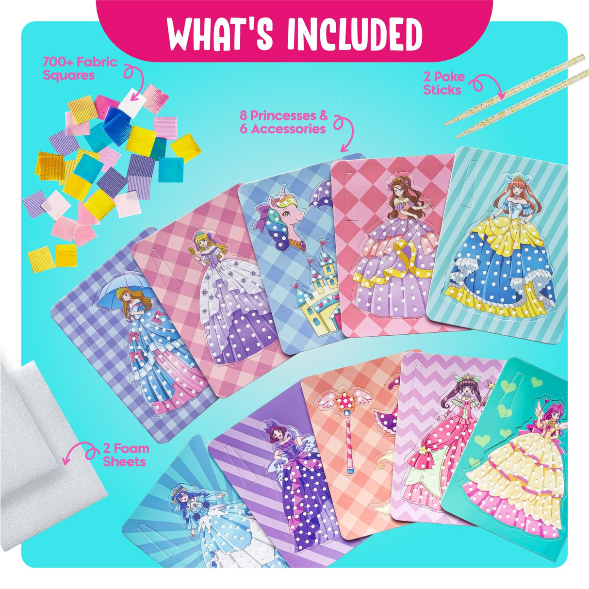 KwestSync Poke in Art Princess Crafts - DIY 8 Magical Princesses & 6 Accessories - Arts and Crafts for Kids Ages 6-8, 8-12, Birthday Gifts for Girls and Boys 6 7 8 9 Years Old KwestSync