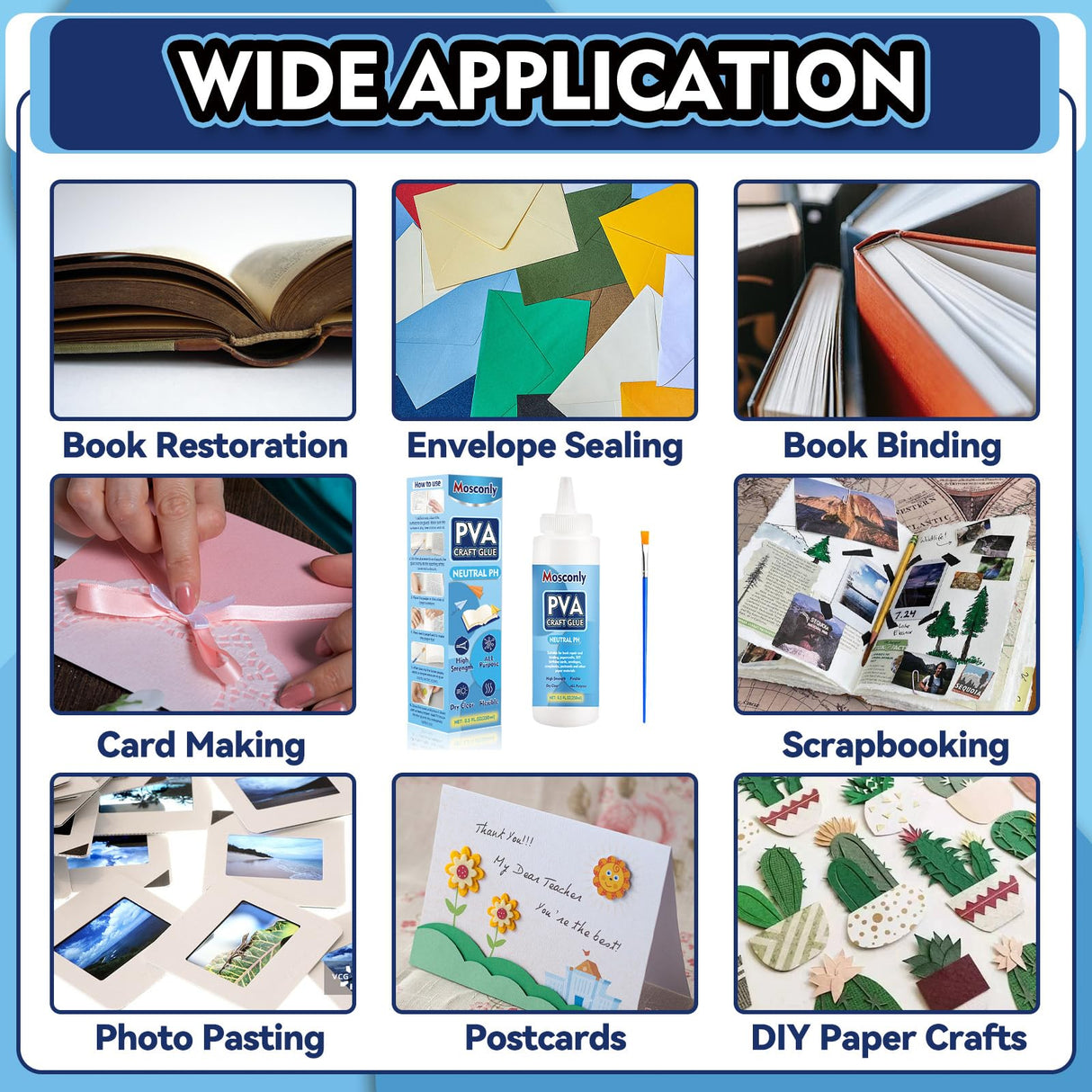 PH Neutral PVA Glue, 8.5 Oz Art Precision Craft Glue, Archival Quality Acid-Free Book Binding Adhesive, Dries Clear & Flexible,Ideal for Framing, Collages, Paper Crafts Mosconly