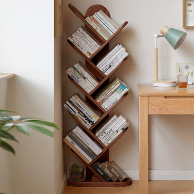 Wayshome 10 Tiers Bookshelf, Standing Tree Bookshelf, Creative Multi-Layer Bookcase, Standing Bookcase Rack Book Storage Organizer Shelves for Study, Bedroom, Office Walnut