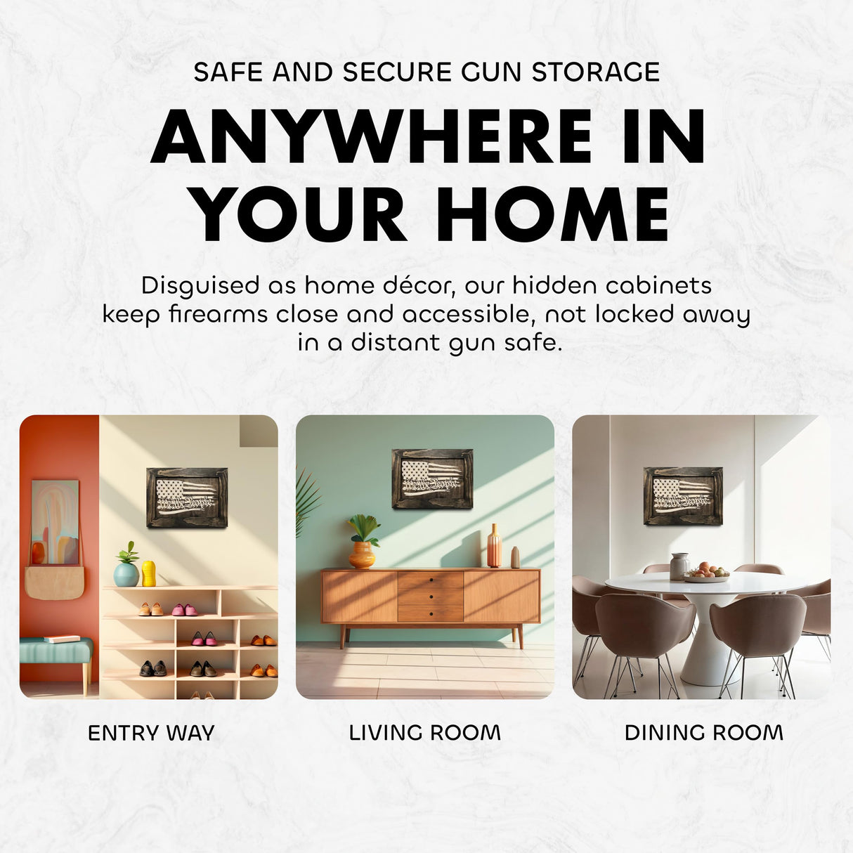 We The People Patriotic Gun Concealment Furniture - Handcrafted Hidden Gun Storage Wall Decor - Hidden Gun Shelf with Magnetic Lock for Quick Access - by Bellewood Designs (Black and White) Bellewood Designs