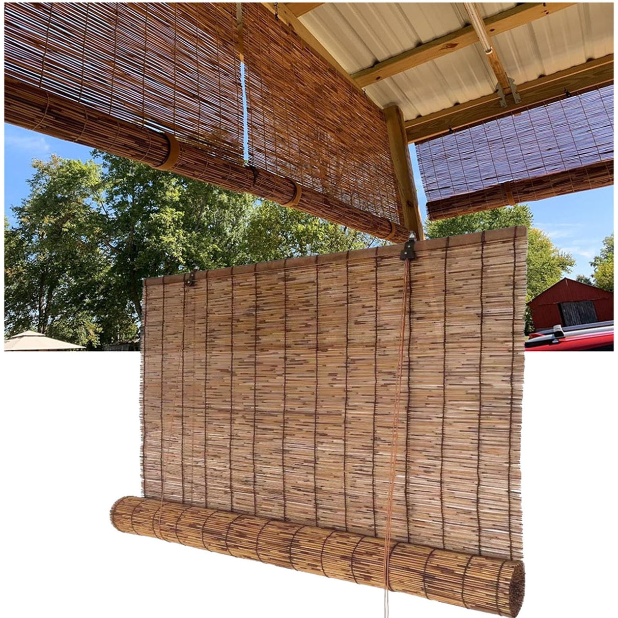 Bamboo Shades Blinds for Patio,Bamboo Roll Up Window Blind Natural Matchstick Sunshades,26" 30" 36" 44" 48" 52" 56" 60" 66" 72" 77" Wide Cordless Blackout Bamboo Roller Shade WZLSQLTY