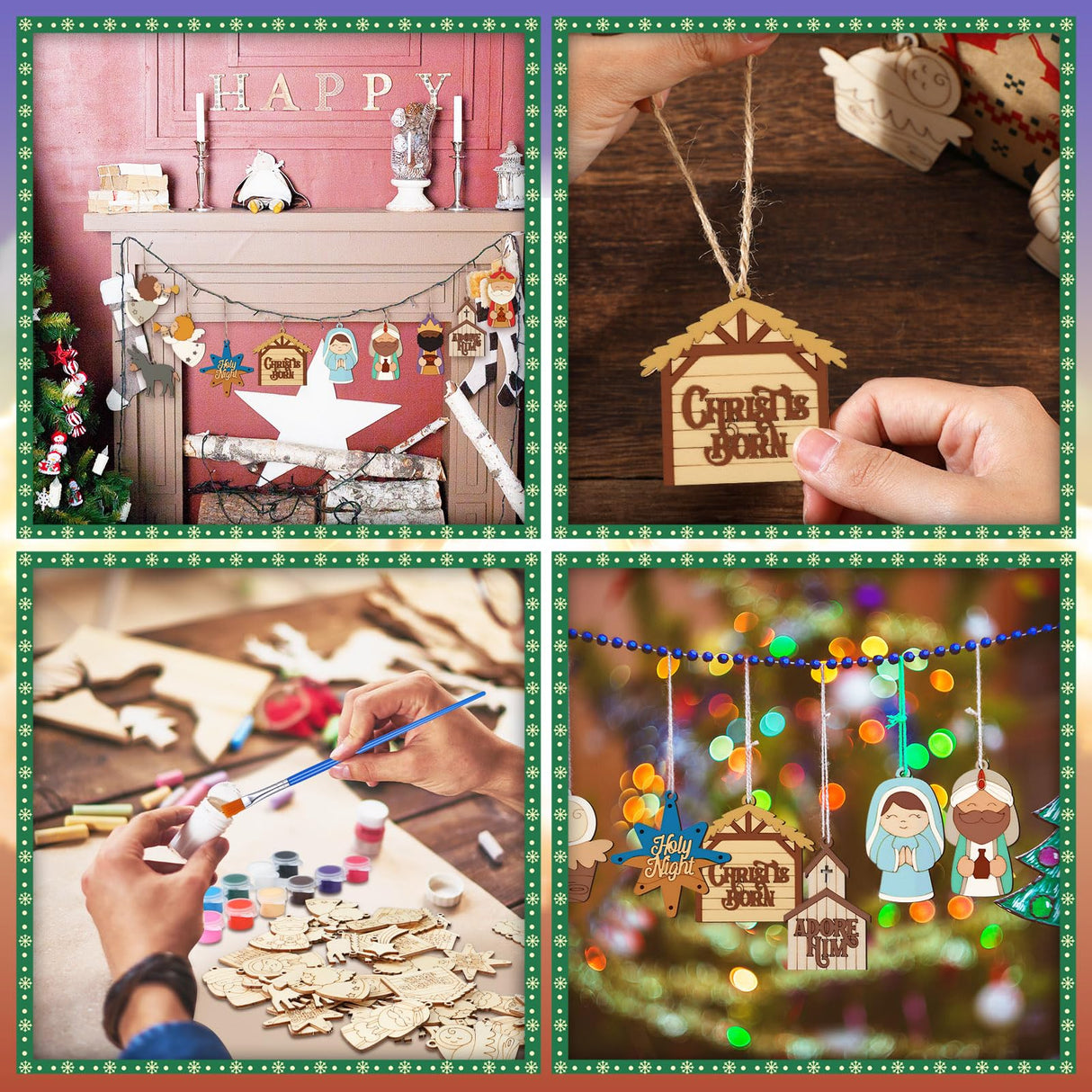 Cinnvoice 60 Pcs Wood Christmas Crafts for Adults DIY Paint Xmas Ornaments Blank Unfinished Wooden Cutouts Shapes Slices Hanging Embellishment for Christmas Tree Holiday Party Decor(Jesus Nativity) Cinnvoice
