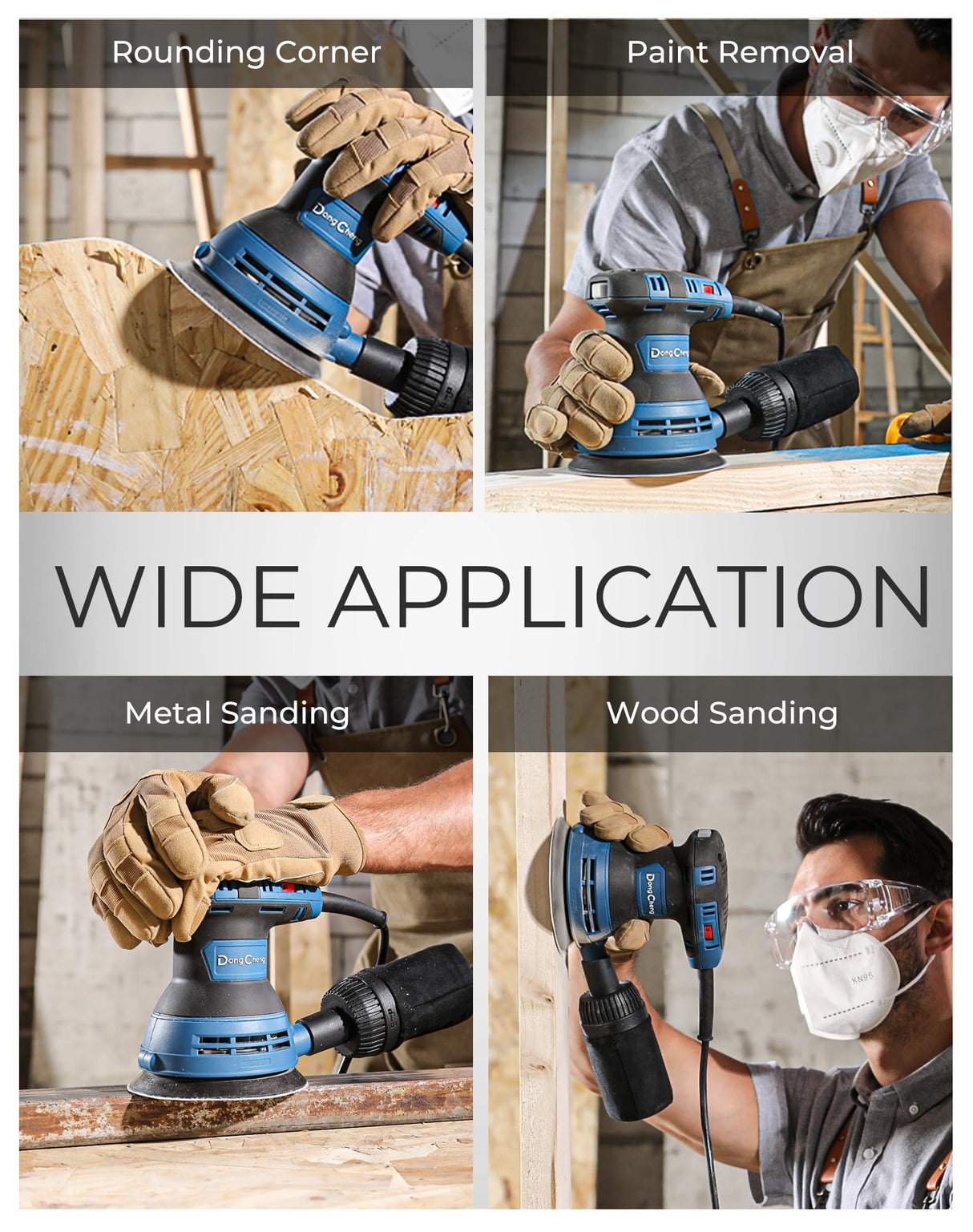 DongCheng 5” Random Orbital Sander, 3.0 Amp 12000OPM, 6 Variable Speed Electric Sander Kit with 10pcs Sandpapers & detachable Dust Collector, for Woodworking/Sanding/Polishing Dong Cheng