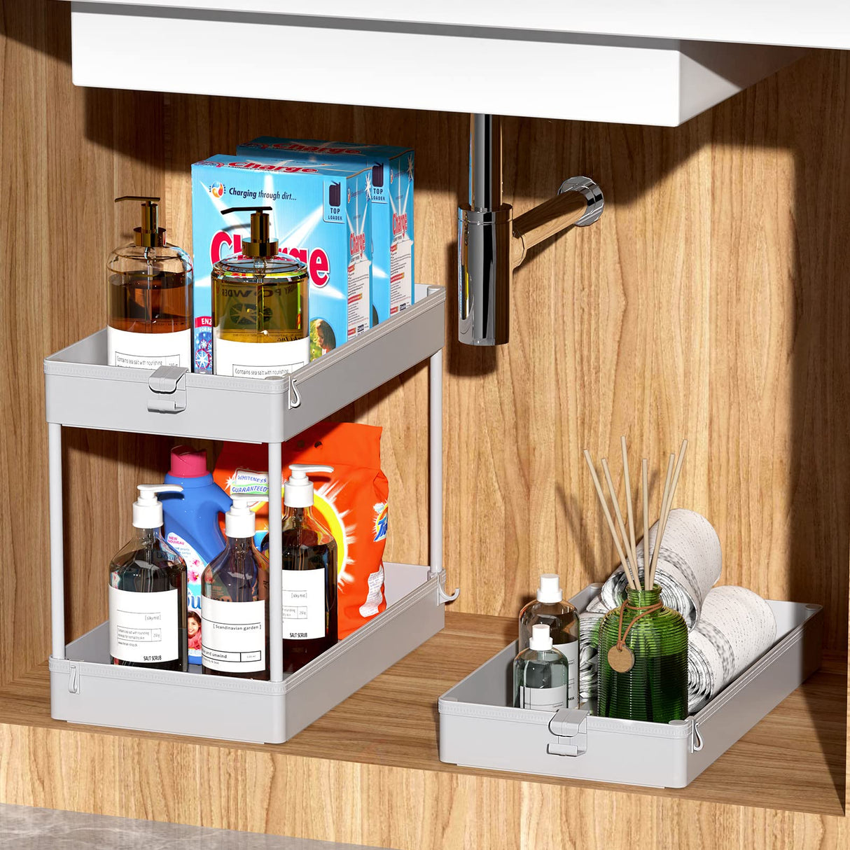 SPACEKEEPER Rolling Storage Cart 3 Tier Bathroom Cart Organizers with Wheels Laundry Room Organization Mobile Shelving Unit Utility Cart Storage Shelves Multi-Functional for Office, Home, Gray SPACEKEEPER