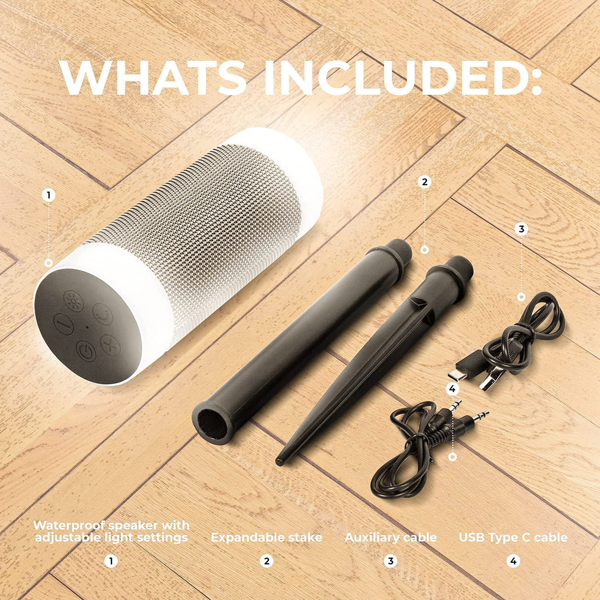 iJoy Wireless Speaker with 10 Hour Playtime - IP66 Waterproof, Dustproof, Weatherproof Light Up Bluetooth Tiki Speaker with LED Lights + Adjustable Stake Height for Use As Wireless Outdoor Speaker iJoy