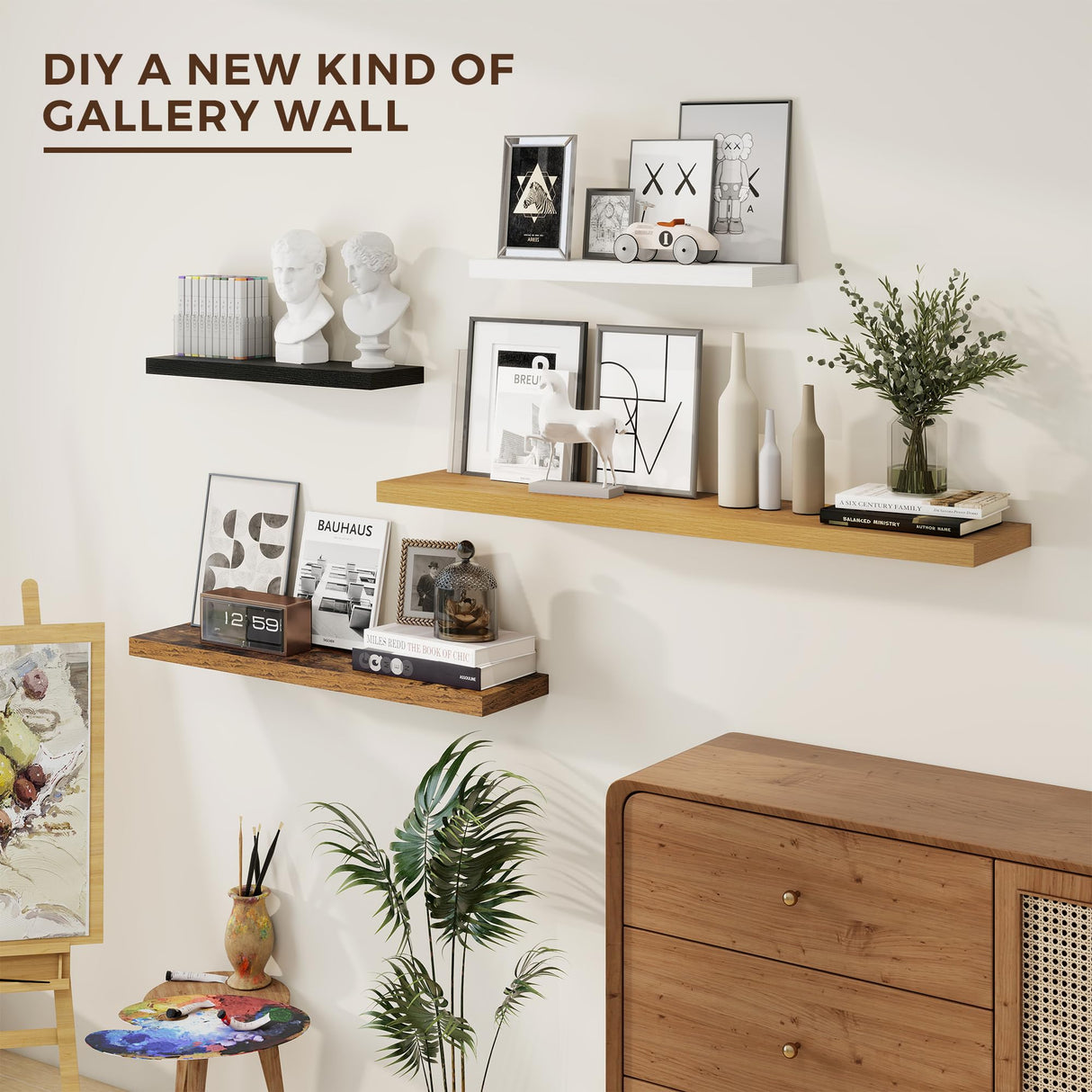 48 Inch Fireplace Mantel Shelf Floating Shelves for Large Wall Mounted Shelves with Invisible Brackets,Brown Long Wall Shelves for Decor Storage Bathroom,Living Room,Kitchen,Office,48"x 9.1" Set of 2 Dreamland