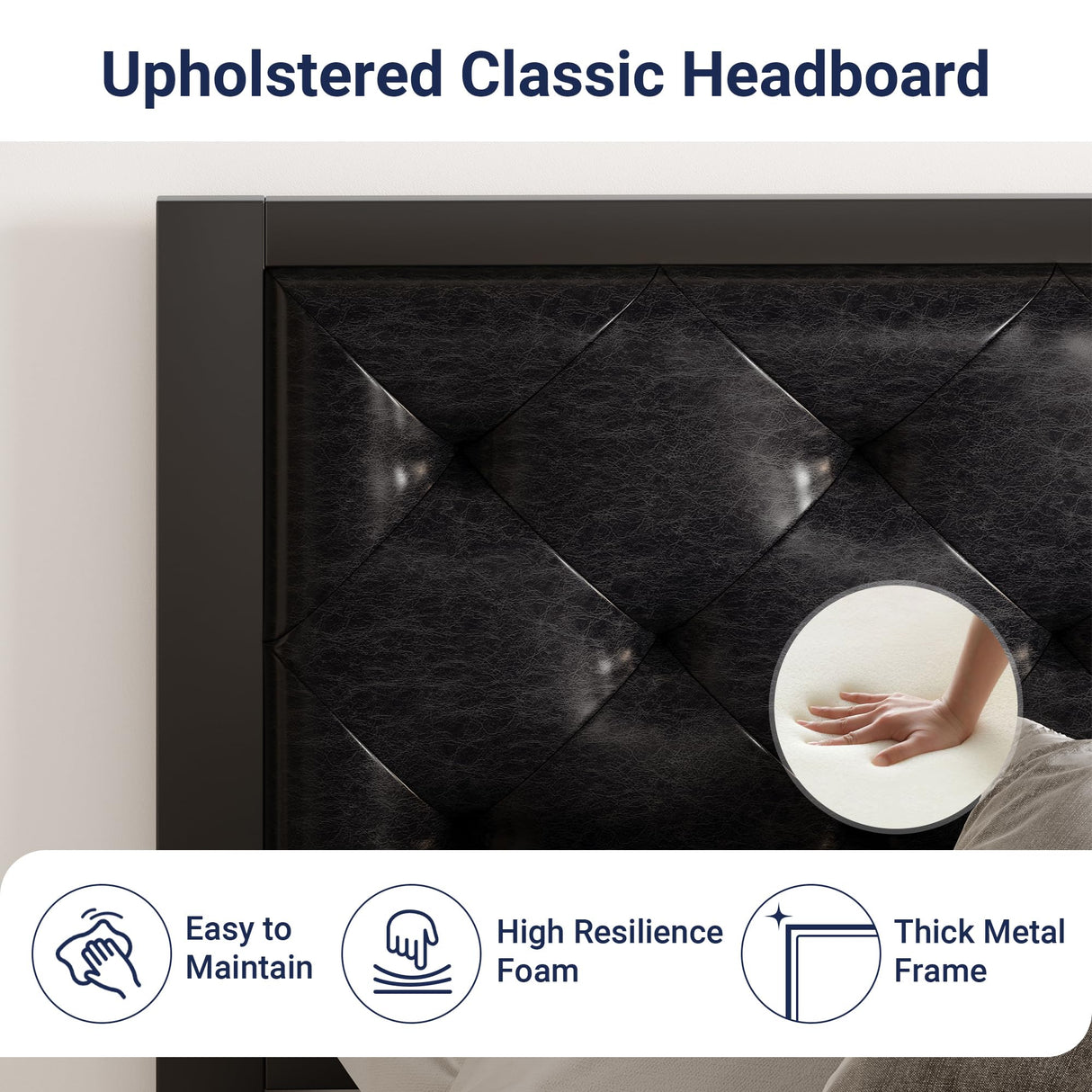 Allewie Twin Bed Frame with Faux Leather Upholstered Headboard, Chic Diamond Stitched Tufted Design, No Box Spring Needed, Black Allewie