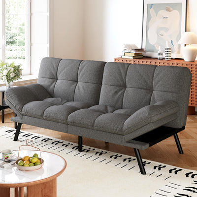 AMICLIBER Convertible Futon Sofa Bed,71" Memory Foam Futon Couch,Detachable Cushion,Adjustable Backrest & Armrest,Linen Modern Loveseat Sleeper Recliner for Living Room,Office,Apartment,Medium Grey