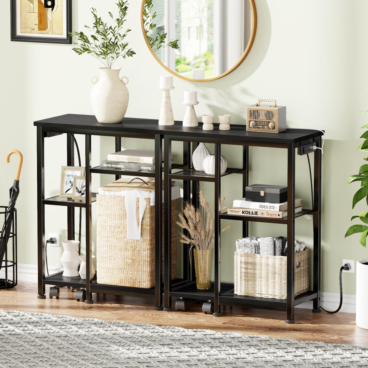 Aquarium Stand with Power Outlet, 3 Tiers Fish Tank Stand with Adjustable Storage Shelves & 4 Wheels for 10, 20 Gallon, 200LBS Capacity Terrarium Stand, Reptile Tank, Black, 24.8" x11.8" x 30.8" Korfile