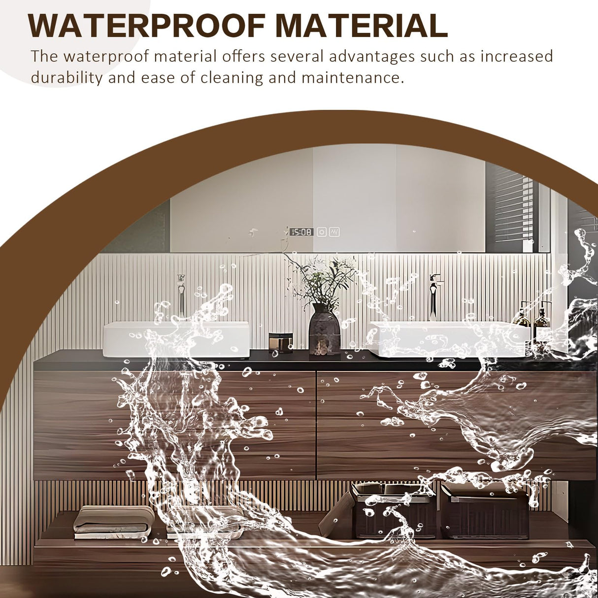 High QLO 60 Inch Bathroom Vanity with Double Sinks - Floating Log Style Modern Panel Design,Wall Mouted Cabinet with Double Ceramic Countertop Basins | Open Storage Rack and LED Smart Defog Mirror High QLO