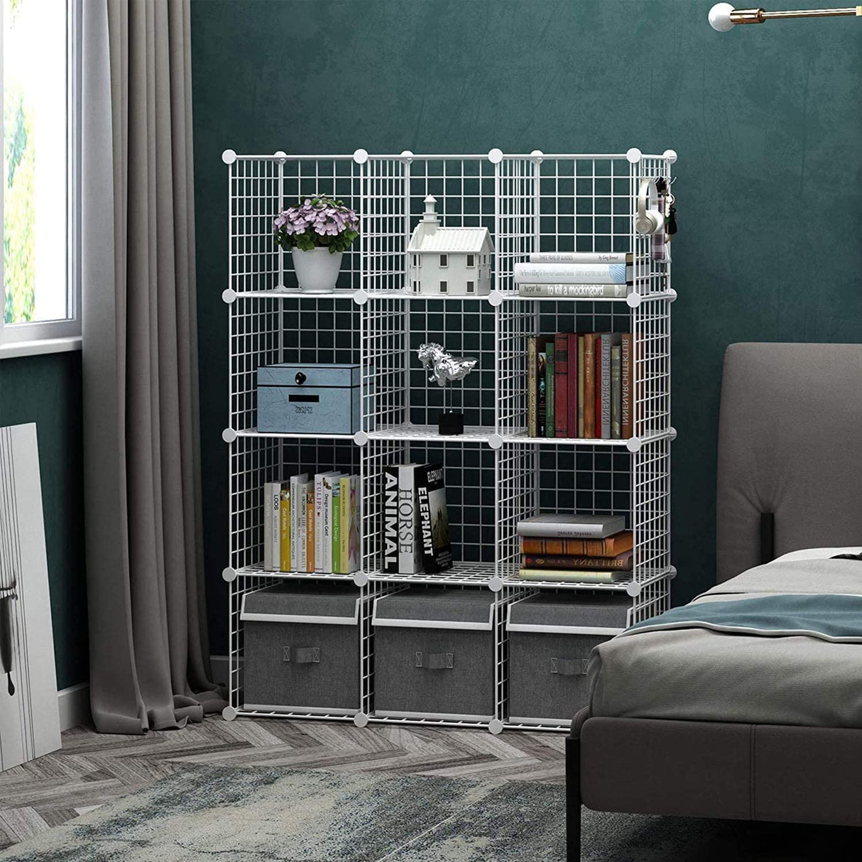 C&AHOME Wire Cube Storage, 12-Cube Storage Organizer Metal, C Grids Storage Bins Shelving, Modular Bookshelf Shelf, Closet Cabinet Ideal for Bedroom, Office 36.6”L x 12.4”W 48.4”H White C&AHOME