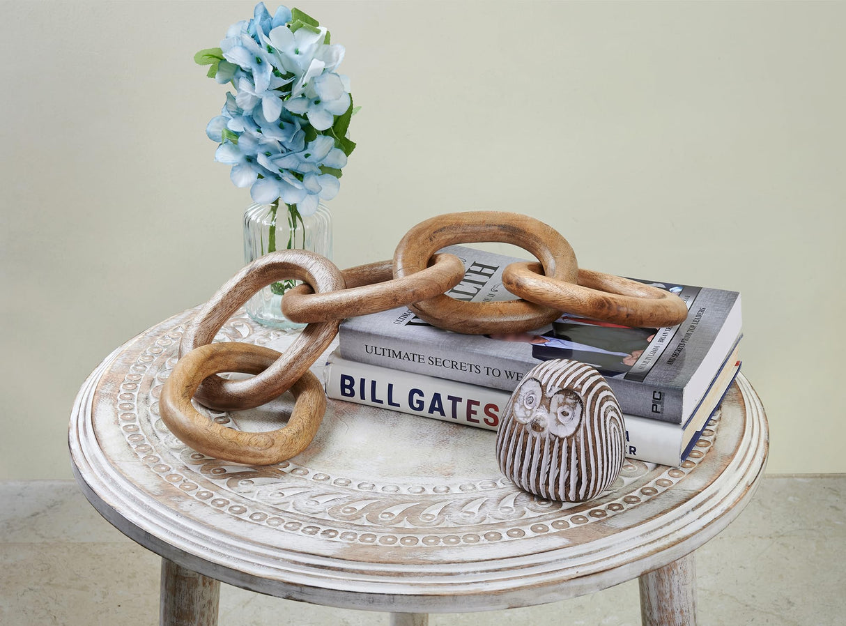 Wood Chain Link Decor Hand Carved 5-Link Wood Knot Decorative Chain, Rustic Wood Link Decorative Object Large Wooden Chain for Home Living Room Coffee Table Farmhouse Natural 16 x 4 x 2 Eximious India