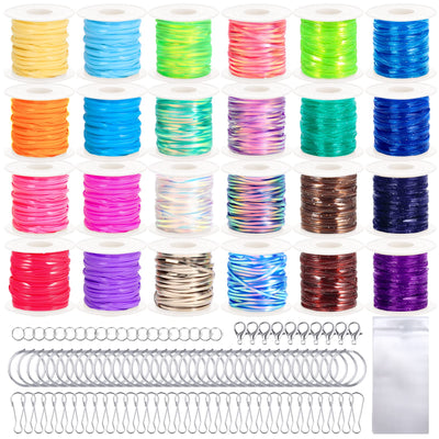 Karsspor Glitter/Laser/Normal Lanyard String for Crafts, 24 Rolls Gimp String, Plastic Lacing String Kit for DIY Bracelets, Key Chains, Pony Beads and Lanyards (788 Feet)