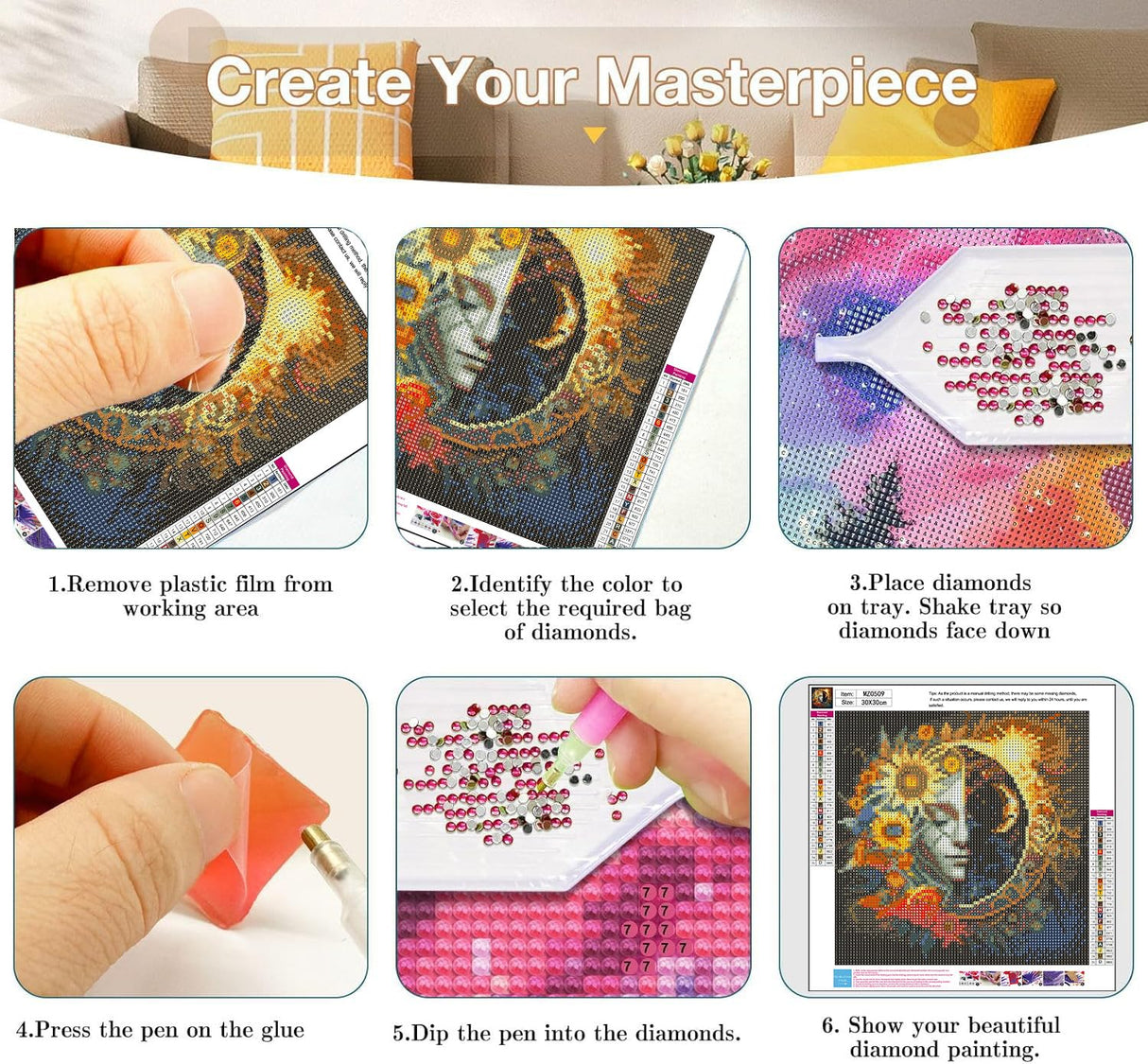 Axquilon Diamond Art Kits for Adults - 3 Pack Sun and Moon Diamond Painting Kits for Adults, 5D Round Full Drill Gem Art Paint by Diamonds Pictures DIY Crafts Kits 12x12inch Axquilon