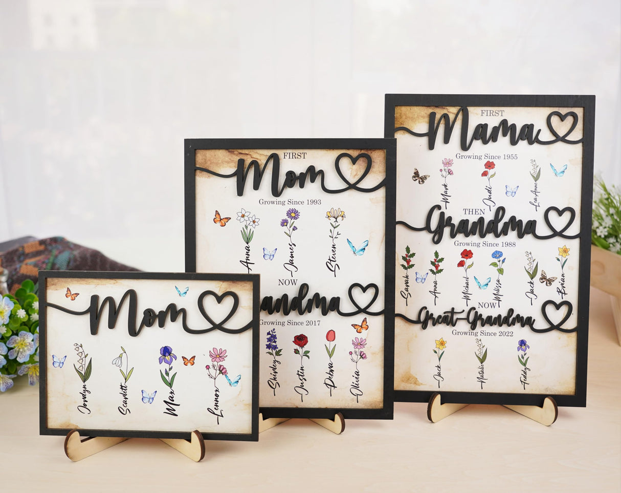 Personalized Grandma's Garden Birth Month Flowers Photo Frame Wall Art Custom Wooden Family Name Sign Grandmother Nana Mimi Gigi Gift For Mothers Day, Grandparents Day Family Home Decoration vinatimes