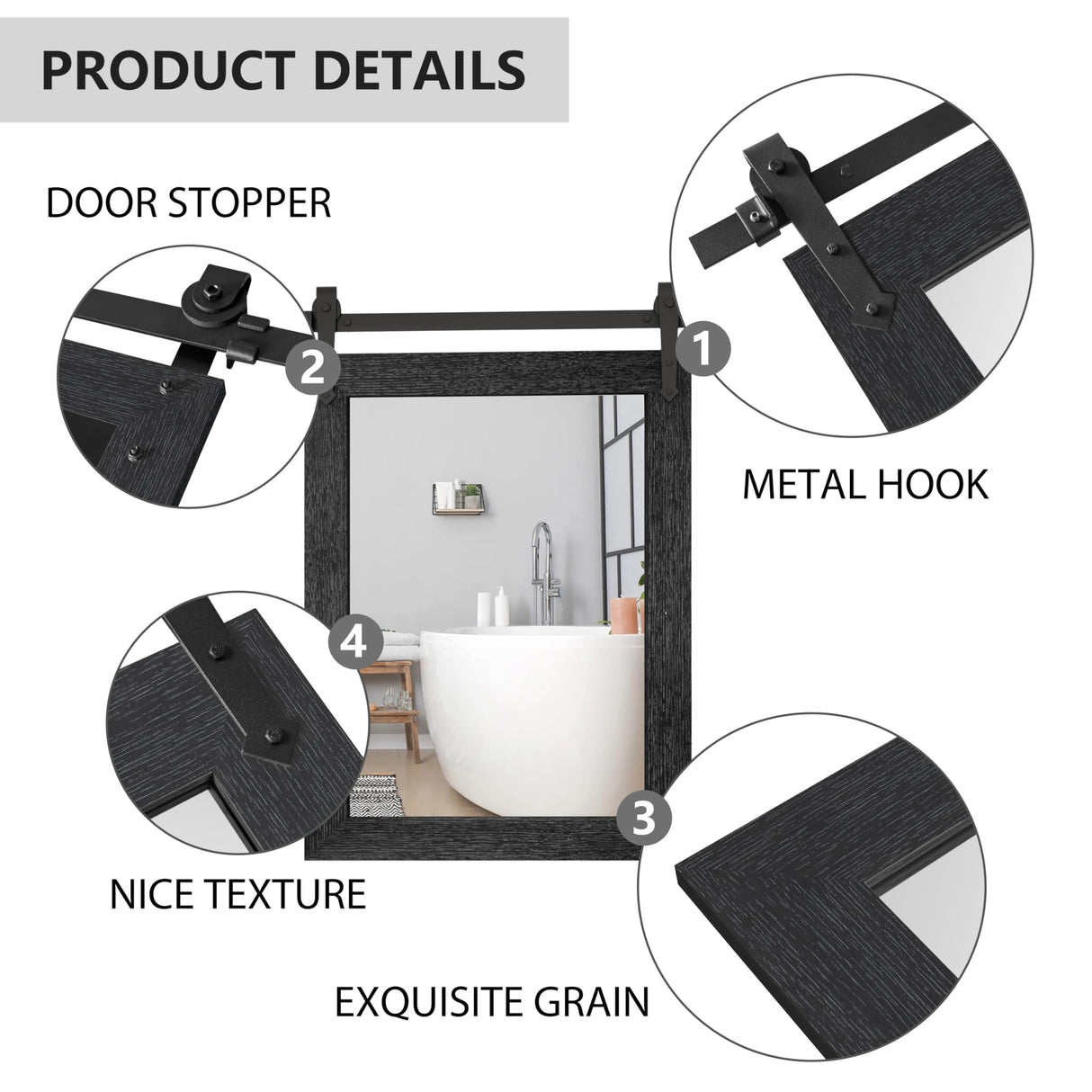 Farmhouse Bathroom Mirror for Over Sink 22”x32” Black, Rustic Western Barn Decor Bathroom Vanity Mirror, Wall Mirror for Bathroom, Living Room, Bedroom, Entryway Menscha
