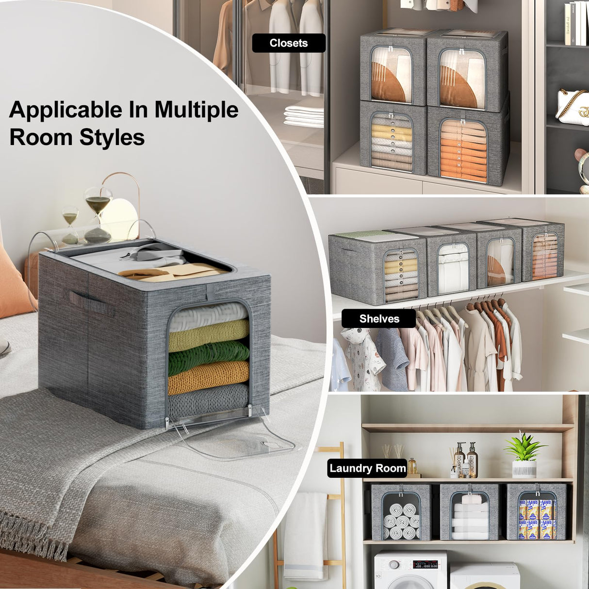 GoMaihe Clothes Storage Bin with Metal Frame: 6-Pack Stackable Closet Storage Bin with Lid & Clear Window, Sweater Boxes Storage for Closet Bedding Clothing Storage Organizer 40L GoMaihe