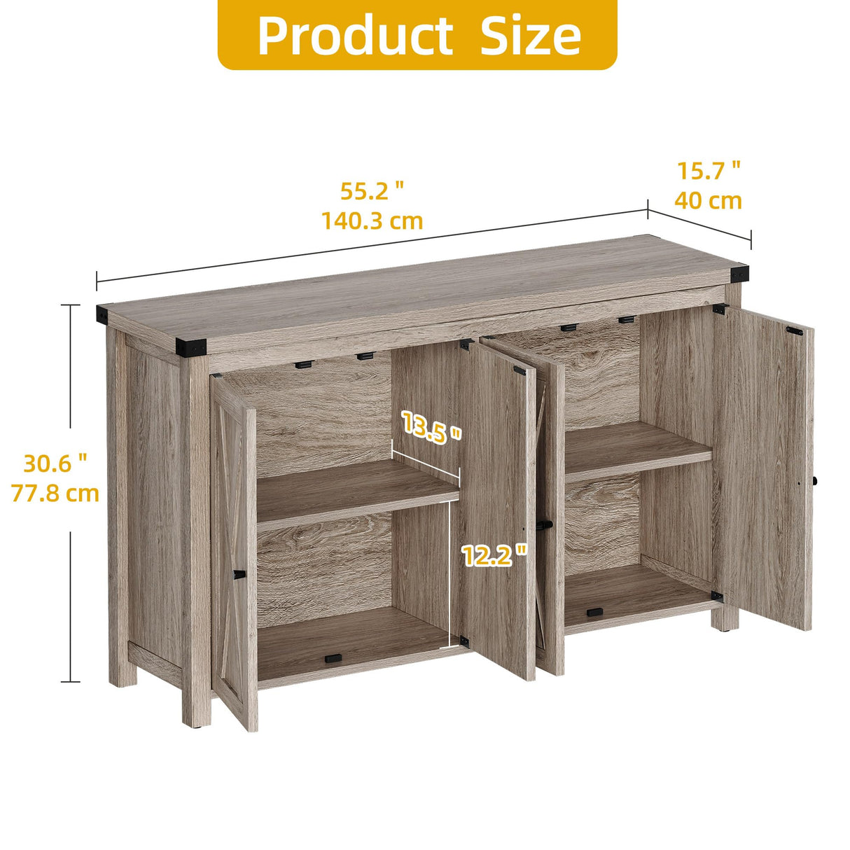 DWVO 55'' Sideboard Buffet Cabinet with Storage, Farmhouse Kitchen Storage Cabinet with Doors, Large Coffee Bar Cabinets with Adjustable Shelves for Kitchen, Living Room, Grey DWVO